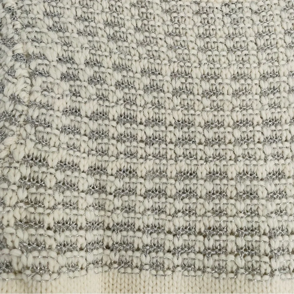 KATE SPADE NWOT Jewel Button Textured Cardigan in Cream Metallic Silver Print